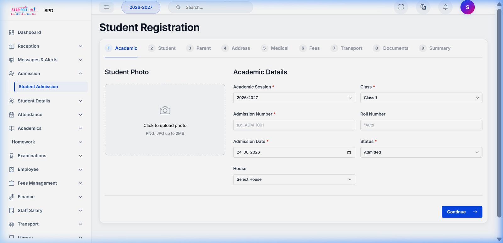 Star Poll ERP Admission Module Screenshot