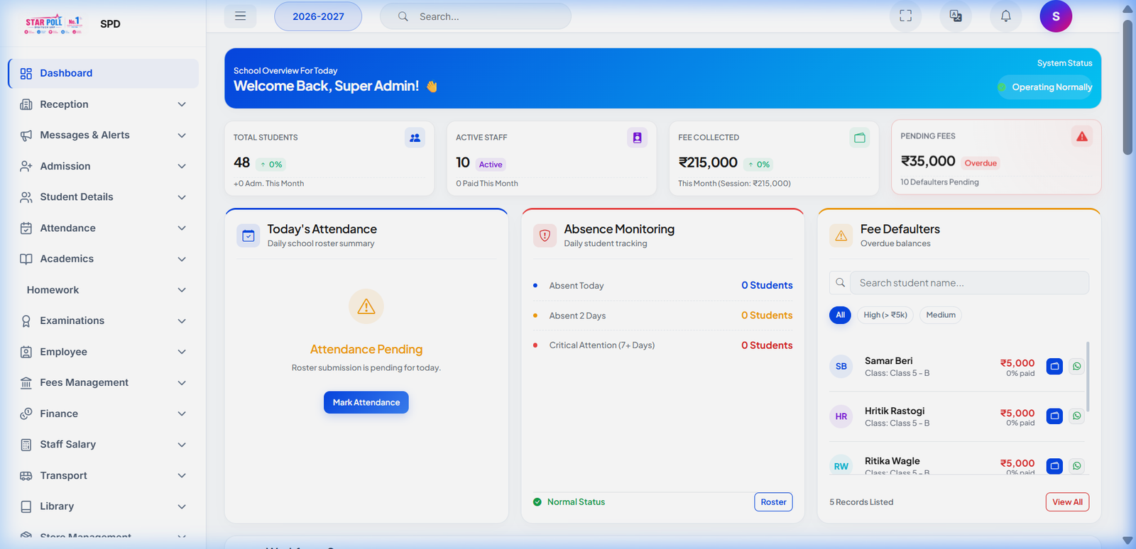 Star Poll ERP Dashboard Screenshot